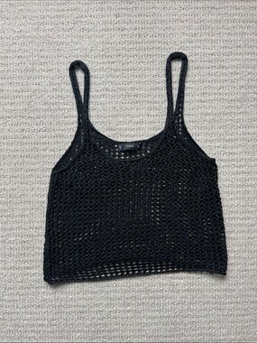 Black open knit tank top